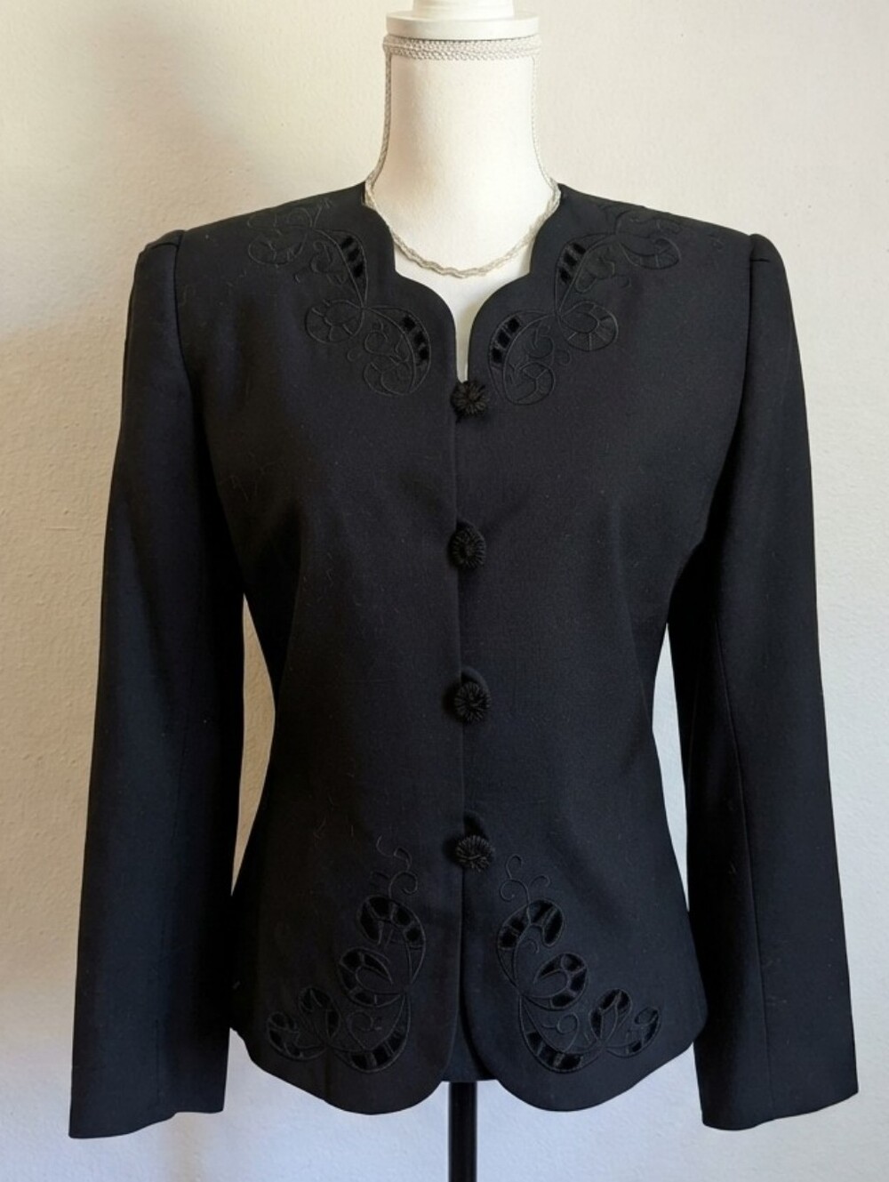 Vintage Executive Collection Black Blazer with Embroidered Cut-Out Detail